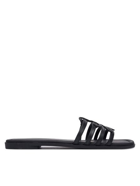 Tommy Hilfiger Klapki Th Script Flat Mule Lth FW0FW09368 Czarny. Czarne klapki damskie Tommy Hilfiger, bez wzorów, ze skóry, bez obcasa, bez zapięcia. Za 329.99 zł.