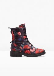 Kozaki sznurowane Jana, wygodna tęgość. Czarne kozaki damskie bonprix, bez wzorów, bez obcasa, bez zapięcia. Za 349.99 zł.