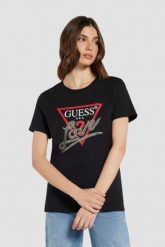 GUESS Сzarny t-shirt Love Tee. Czarne t-shirty damskie Guess, s, z aplikacjami, bez kołnierzyka, bez ramiączek. W wyprzedaży za 126.99 zł.