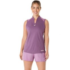 Damski tank top Asics. Fioletowe topy damskie Asics, bez wzorów, sportowe, bez kołnierzyka, bez ramiączek. Za 189.50 zł.
