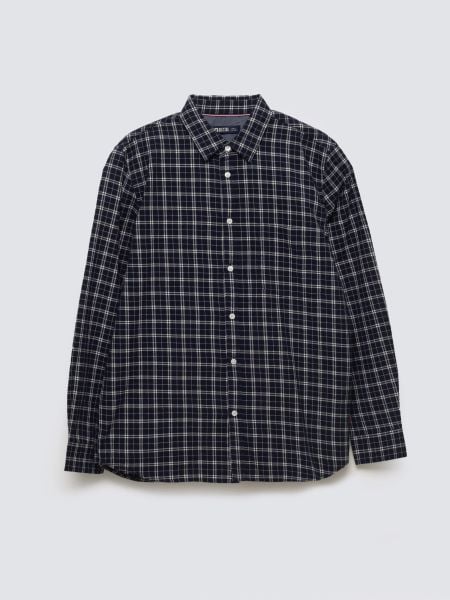 Koszula męska flanelowa w kratę granatowa Meridenisoni 403. Niebieskie koszule męskie BIG STAR, l, bez wzorów, klasyczne, bez kołnierzyka, bez ramiączek. Za 229.99 zł.