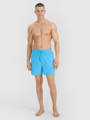 4F Spodenki plażowe męskie - niebieskie XXL. Niebieskie szorty męskie 4F, bez wzorów, z materiału, wakacyjne. Za 79.99 zł.