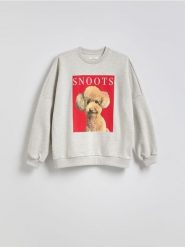 Bluza z nadrukiem - jasnoszary. Szare bluzy damskie Reserved, l, bez wzorów, z bawełny, bez ramiączek, bez kaptura. W wyprzedaży za 59.99 zł.