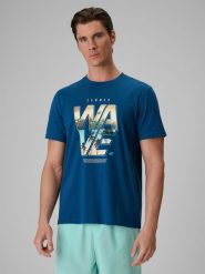 4F T-shirt regular z nadrukiem męski - turkusowy L. Niebieskie t-shirty męskie 4F, l, bez wzorów, z bawełny, bez kołnierzyka, bez ramiączek. Za 59.99 zł.