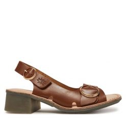 Sandały Fly London. Brązowe sandały damskie Fly London, bez wzorów, bez obcasa, na słupku, bez zapięcia. Za 439.99 zł.