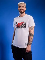 4F T-shirt regular z nadrukiem siatkarskim męski - biały M. Białe koszulki sportowe męskie 4F, l, bez wzorów, z bawełny, bez ramiączek, do siatkówki. Za 69.99 zł.