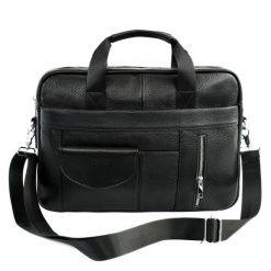 Męska torba skórzana na laptopa Solier SL49 BRANN Czarna. Czarne torby na laptopa damskie bez wzorów, ze skóry. Za 328.99 zł.