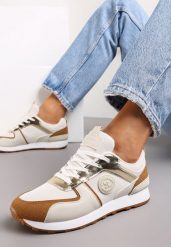 Beżowe Sznurowane Sneakersy z Cholewką przed Kostkę Noleta. Brązowe obuwie sportowe damskie Renee, bez wzorów, bez zapięcia. Za 79.99 zł.