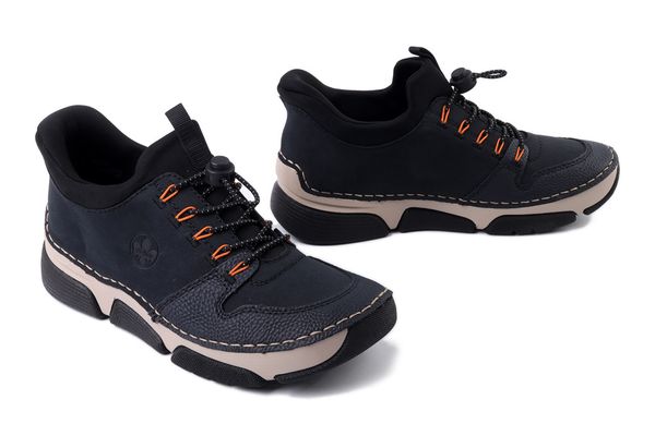 RIEKER 45963-14 blue, półbuty damskie. Niebieskie półbuty damskie Rieker, bez wzorów, z gumy, bez obcasa, bez zapięcia. Za 311.92 zł.