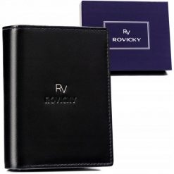Portfel męski Rovicky RV-7680277-BCA czarny. Czarne portfele męskie ROVICKY, bez wzorów, ze skóry. Za 70.00 zł.