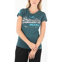 SuperDry Koszulka Niebieski Zielony. Niebieskie bluzki damskie Superdry, xxs, z aplikacjami, z bawełny, bez kołnierzyka, bez ramiączek. Za 188.95 zł.