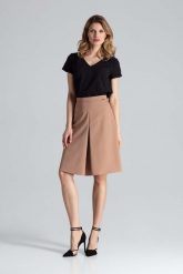 Brązowa Midi Spódnica w Kształcie Litery A z Kontrafałdą. Brązowe spódnice damskie Figl, m, bez wzorów, z materiału, midi, trapezowe. Za 199.00 zł.