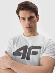 4F T-shirt regular z nadrukiem męski - biały M. Białe t-shirty męskie 4F, m, bez wzorów, z bawełny, bez kołnierzyka, bez ramiączek. Za 59.99 zł.