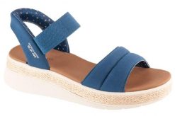 Sandały damskie, Slip-Ins: BOBS Sun Ray. Niebieskie sandały damskie Skechers, bez wzorów, z materiału, bez obcasa, bez zapięcia. Za 199.99 zł.