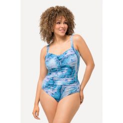 Damski Strój kąpielowy marmurkowy wzór drapowany miękkie miseczki. Niebieskie stroje kąpielowe damskie Ulla Popken, plus size, bez wzorów, z poliesteru. Za 294.99 zł.
