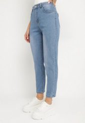 Niebieskie Klasyczne Jeansy o Kroju Mom Fit Natisti. Niebieskie jeansy damskie Born2be, z aplikacjami, z jeansu, eleganckie. Za 39.99 zł.