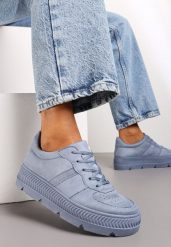 Niebieskie Sneakersy na Grubej Podeszwie z Tłoczeniami Try to Forget. Niebieskie obuwie sportowe damskie Born2be, bez wzorów, z jeansu, bez zapięcia. Za 89.99 zł.