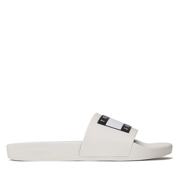 Klapki Tommy Jeans. Białe klapki męskie Tommy Jeans, bez wzorów, z jeansu, bez zapięcia. Za 118.99 zł.