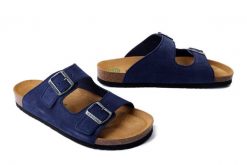 DR. BRINKMANN 600139-05 blau, klapki męskie. Niebieskie klapki męskie Dr. Brinkmann, bez wzorów, ze skóry, bez zapięcia. Za 199.43 zł.