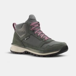 Buty turystyczne damskie Quechua NH500 Mid skóra wodoodporne. Szare obuwie trekkingowe damskie QUECHUA, ze skóry, przed kolano, bez zapięcia. Za 269.99 zł.