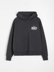 Dresowa bluza hoodie z nadrukiem na plecach Alice in Wonderland - szary. Szare bluzy damskie Sinsay, l, bez wzorów, z dresówki, bez ramiączek, bez kaptura. Za 69.99 zł.