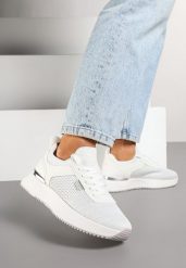 Białe Sneakersy z Siateczkową Cholewką Saramis. Białe obuwie sportowe damskie Renee, bez wzorów, z jeansu, bez zapięcia. Za 79.99 zł.