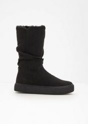 Kozaki. Czarne kozaki damskie bonprix, bez wzorów, bez obcasa, bez zapięcia. Za 147.99 zł.