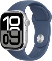 Smartwatch Apple Watch Watch Series 10 GPS 42mm Silver Aluminium Case with Sport Band S/M - Denim. Szare zegarki smartwatch Apple, bez wzorów, z denimu. Za 1,875.99 zł.