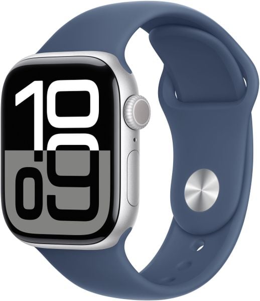 Smartwatch Apple Watch Watch Series 10 GPS 42mm Silver Aluminium Case with Sport Band S/M - Denim. Szare zegarki smartwatch Apple, bez wzorów, z denimu. Za 1,875.99 zł.