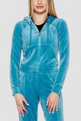 JUICY COUTURE Niebieska damska bluza Madison, Rozmiar L. Niebieskie bluzy damskie Juicy Couture, l, bez wzorów, z materiału, klasyczne, bez ramiączek, z kapturem. W wyprzedaży za 292.99 zł.