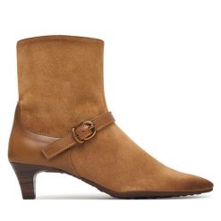 Botki Hispanitas. Brązowe botki damskie Hispanitas, bez wzorów, bez obcasa, na słupku, bez zapięcia. Za 739.99 zł.