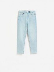 Jeansy mom slim - niebieski. Niebieskie jeansy damskie Reserved, bez wzorów, z bawełny. Za 139.99 zł.