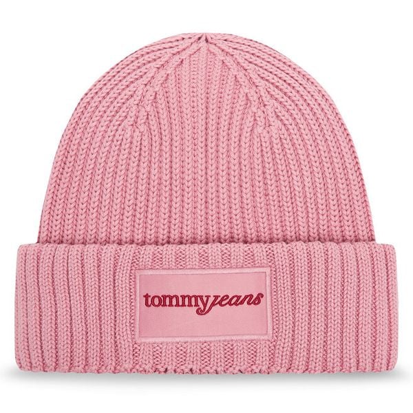 Czapka Tommy Jeans. Czerwone czapki damskie Tommy Jeans, na zimę, bez wzorów, z jeansu. Za 119.99 zł.