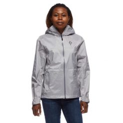Kurtka turystyczna przeciwdeszczowa damska Black Diamond Treeline Rain Shell. Szare kurtki sportowe damskie Black Diamond, s, bez wzorów, bez ramiączek, bez kaptura, trekkingowe. Za 305.99 zł.