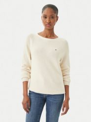 Tommy Hilfiger Sweter WW0WW44975 Écru Regular Fit. Białe swetry nierozpinane damskie Tommy Hilfiger, xs, bez wzorów, z bawełny, bez kołnierzyka, bez ramiączek. Za 409.99 zł.