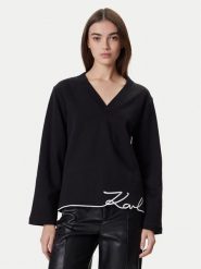 KARL LAGERFELD Bluza A4W20040 Czarny Regular Fit. Czarne bluzy damskie KARL LAGERFELD, xl, bez wzorów, z bawełny, bez ramiączek, bez kaptura. Za 519.99 zł.