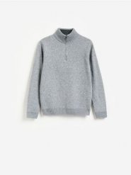 Sweter z rozpinanym golfem - szary. Szare swetry męskie Reserved, l, bez wzorów, z dzianiny, bez kołnierzyka, bez ramiączek. Za 149.99 zł.