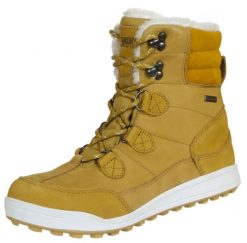 Wodoodporne buty zimowe damskie futro wełna jagnięca. Brązowe obuwie trekkingowe damskie GUGGEN MOUNTAIN, z futra, bez zapięcia. Za 626.21 zł.