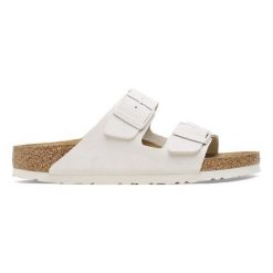 Klapki męskie BIRKENSTOCK ARIZONA LEVE ANTIQUE WHITE. Białe klapki damskie Birkenstock, bez wzorów, bez zapięcia. Za 349.99 zł.
