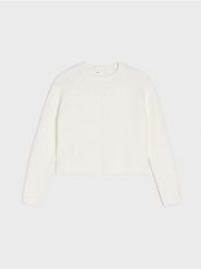 Prążkowany sweter - kremowy. Białe swetry nierozpinane damskie Sinsay, l, bez wzorów, prążkowane, bez kołnierzyka, bez ramiączek. Za 49.99 zł.