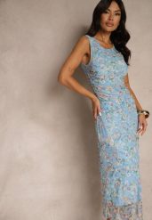 Niebieska Sukienka o Taliowanym w Kwiatowy Wzór Lirandra. Niebieskie sukienki damskie Renee, na imprezę, m, bez wzorów, z wiskozy, eleganckie, bez kołnierzyka, bez ramiączek, maxi. Za 74.99 zł.