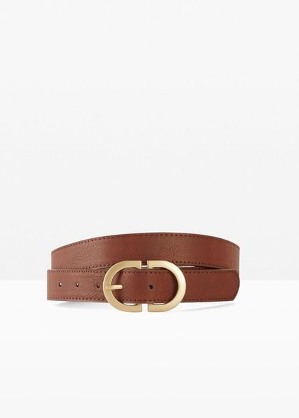 Pasek z elegancką sprzączką. Brązowe paski damskie bonprix, bez wzorów, ze skóry. Za 39.99 zł.