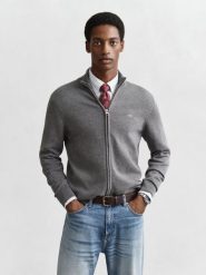 Gant kardigan Mężczyźni Bawełna szary, XXL. Szare swetry męskie GANT, m, bez wzorów, z bawełny, bez kołnierzyka, bez ramiączek. Za 549.95 zł.