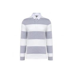 Koszulka polo w paski, długi rękaw Kariban. Szare bluzki damskie KARIBAN, bez wzorów, bez kołnierzyka, bez ramiączek. Za 197.50 zł.