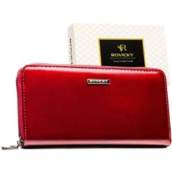 Portfel damski w typie piórnika ze skóry naturalnej i ekologicznej w czerwonym kolorze zamykany suwakiem - Rovicky. Czerwone portfele damskie ROVICKY, ze skóry. Za 74.99 zł.