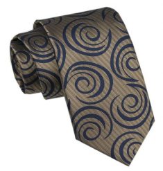 Elegancki Krawat Męski - Alties - Ciemne Złoto, Granatowy Wzór. Żółte krawaty i muchy Alties, bez wzorów, z tkaniny, eleganckie. Za 49.00 zł.