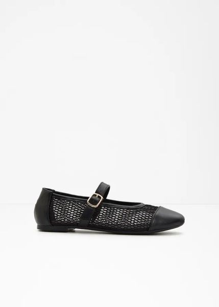 Baleriny. Czarne balerinki damskie bonprix, bez wzorów, bez obcasa, bez zapięcia. Za 54.99 zł.