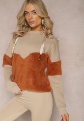 Beżowa Bawełniana Bluza z Kapturem ze Ściągaczami i Polarem Eurynia. Brązowe bluzy damskie Renee, bez wzorów, z bawełny, casualowe, bez ramiączek, z kapturem. Za 84.99 zł.