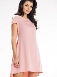 Sukienka Model A645 Powder Pink - awama. Różowe sukienki damskie Awama, na randkę, l, bez wzorów, z elastanu, z asymetrycznym kołnierzem, bez ramiączek, mini, asymetryczne. Za 247.31 zł.