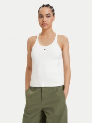 Tommy Jeans Top Racerback DW0DW22264 Beżowy jasny Slim Fit. Brązowe topy damskie Tommy Jeans, l, bez wzorów, z bawełny, bez kołnierzyka, bez ramiączek. Za 169.99 zł.